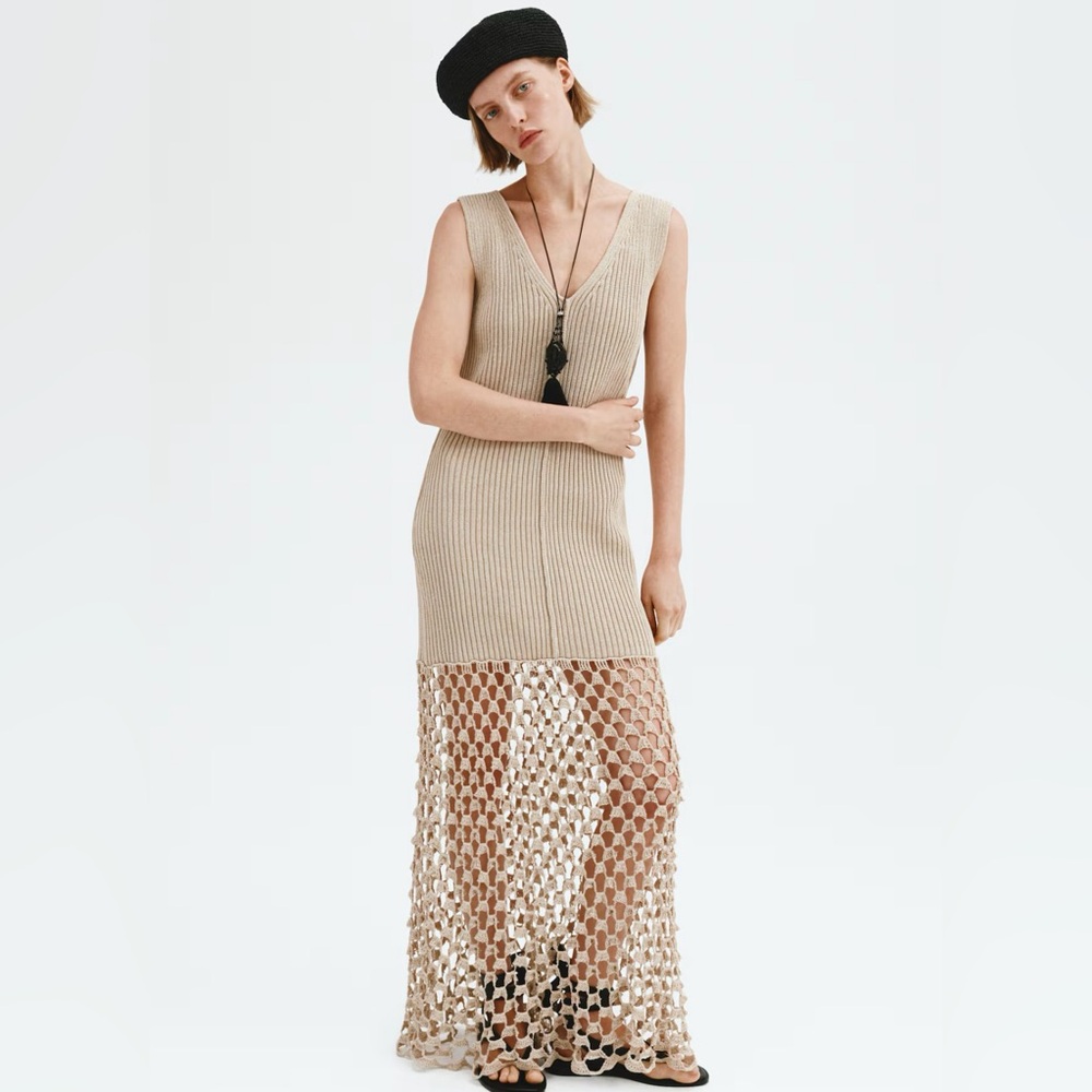 H&M EDITION 
NWT LIGHT BEIGE RIB-KNIT TIE-BACK DRESS SIZE XS